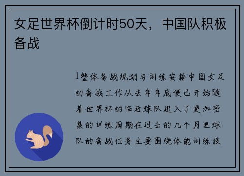 女足世界杯倒计时50天，中国队积极备战